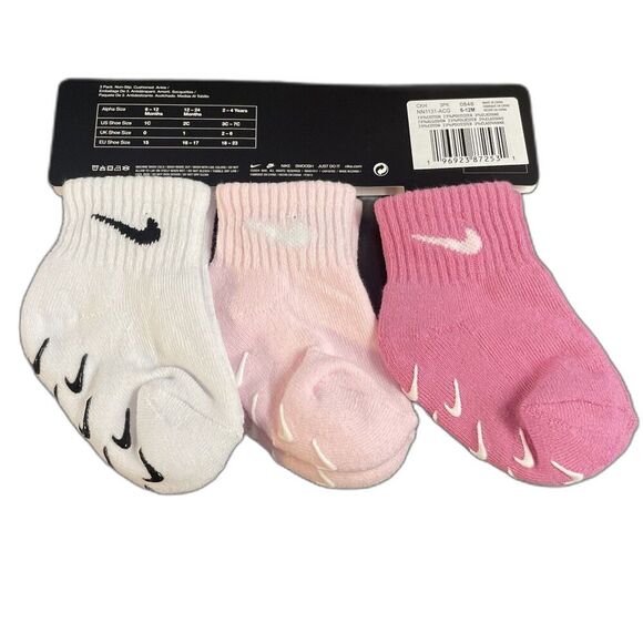 Nike 3 pack non slip lightweight baby girl socks 6-12 Months new - Picture 6 of 7